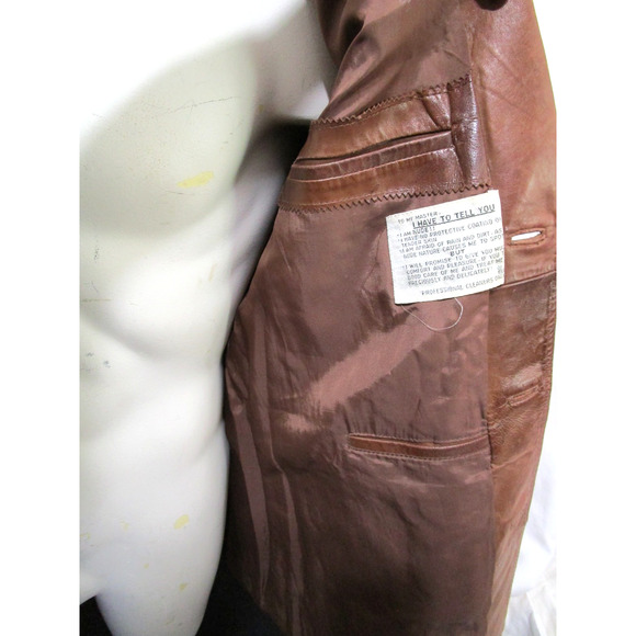 EUC! Vintage 70s Europe Craft Brown Leather Jacket Men Sz 44 - Picture 9 of 12